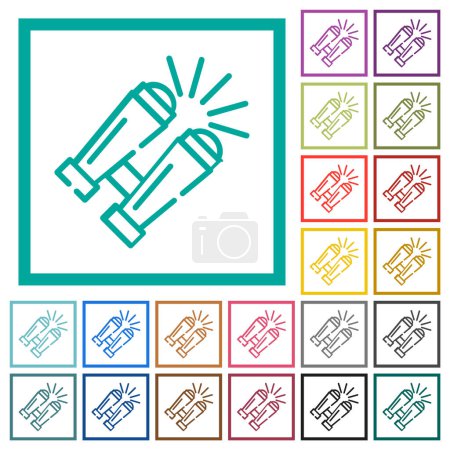 Illustration for Binoculars outline flat color icons with quadrant frames on white background - Royalty Free Image