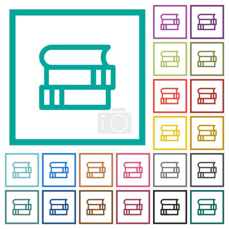 Stack of books outline flat color icons with quadrant frames on white background