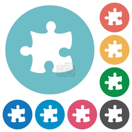 Puzzle piece solid flat white icons on round color backgrounds
