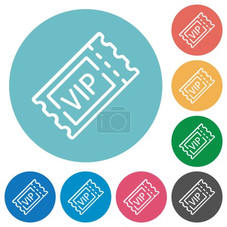 Billet VIP contour plat icônes blanches sur fond de couleur ronde