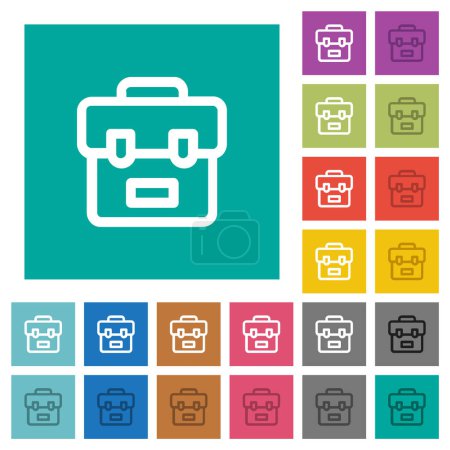 School bag outline multi colored flat icons on plain square backgrounds. Included white and darker icon variations for hover or active effects.