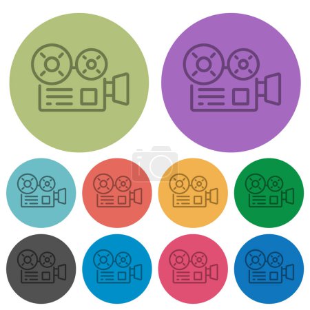 Movie camera outline darker flat icons on color round background