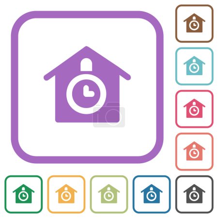 Illustration for Cuckoo clock solid simple icons in color rounded square frames on white background - Royalty Free Image
