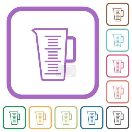 Measuring cup outline simple icons in color rounded square frames on white background