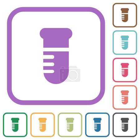 Test tube solid simple icons in color rounded square frames on white background