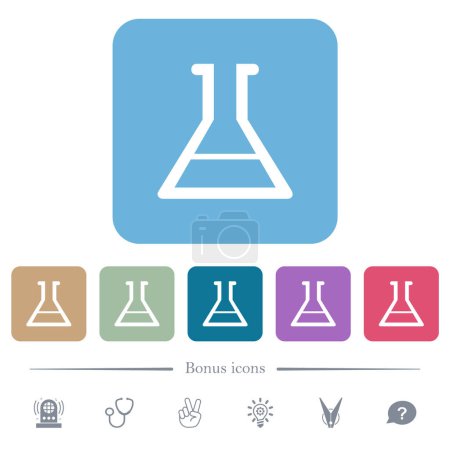 Chemistry experiment white flat icons on color rounded square backgrounds. 6 bonus icons included
