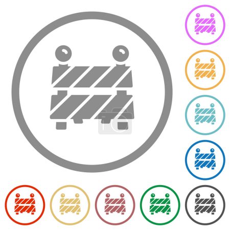 Road barrier flat color icons in round outlines on white background