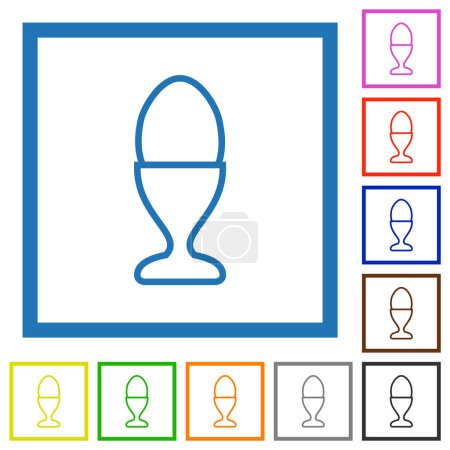 Ilustración de Huevo en soporte de huevo esbozar iconos de color plano en marcos cuadrados sobre fondo blanco - Imagen libre de derechos