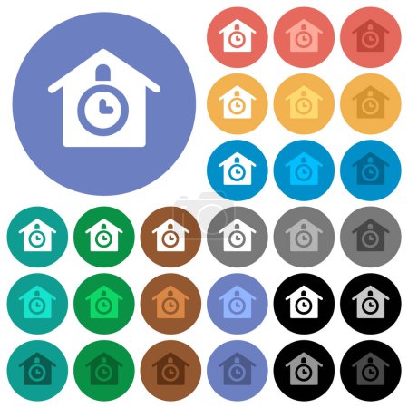 Illustration for Cuckoo clock solid multi colored flat icons on round backgrounds. Included white, light and dark icon variations for hover and active status effects, and bonus shades. - Royalty Free Image
