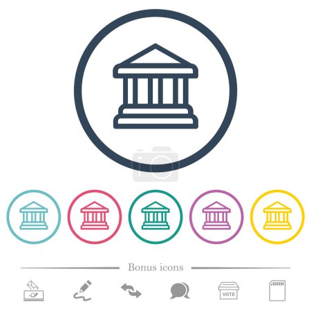 Library building outline flat color icons in round outlines. 6 bonus icons included.