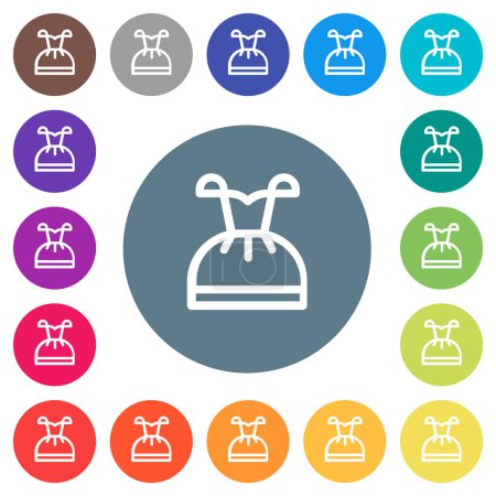 Corset bodice dress outline flat white icons on round color backgrounds. 17 background color variations are included.