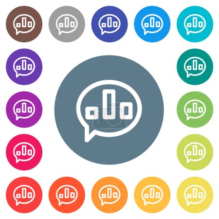 Report message bubble outline flat white icons on round color backgrounds. 17 background color variations are included.
