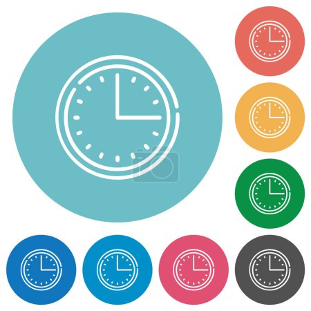 Wall clock outline flat white icons on round color backgrounds