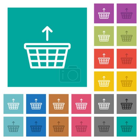 Shopping basket remove outline multi colored flat icons on plain square backgrounds. Included white and darker icon variations for hover or active effects.