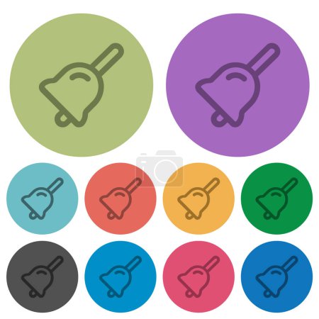 Téléchargez les illustrations : Handbell contour des icônes plates plus sombres sur fond rond de couleur - en licence libre de droit