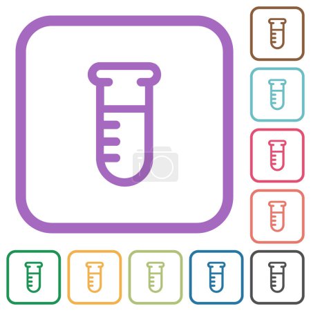 Test tube outline simple icons in color rounded square frames on white background