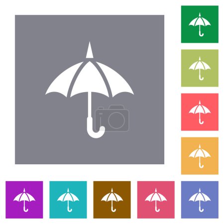 Single umbrella solid flat icons on simple color square backgrounds
