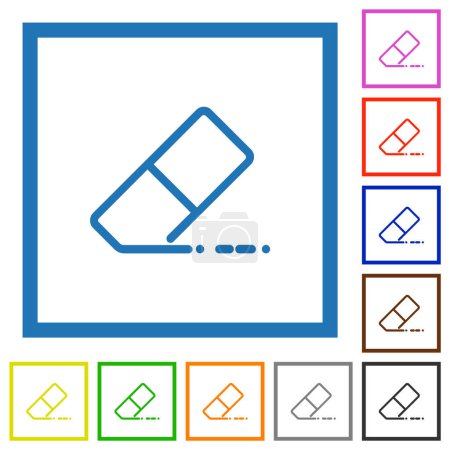 escuela de goma contorno iconos de color plano en marcos cuadrados sobre fondo blanco