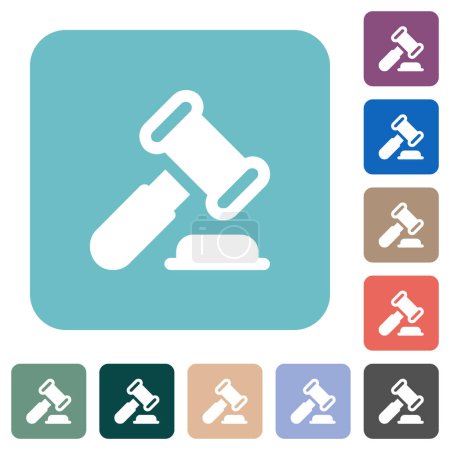 Illustration for Gavel solid white flat icons on color rounded square backgrounds - Royalty Free Image