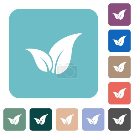 Leaves solid white flat icons on color rounded square backgrounds