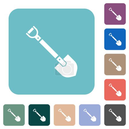 Shovel white flat icons on color rounded square backgrounds