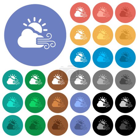 Sunny and windy weather multi colored flat icons on round backgrounds. Included white, light and dark icon variations for hover and active status effects, and bonus shades.