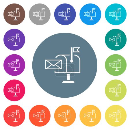 Illustration for Mail received outline flat white icons on round color backgrounds. 17 background color variations are included. - Royalty Free Image