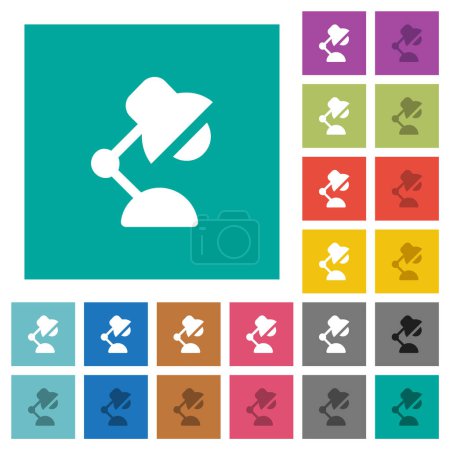 Desk lamp solid multi colored flat icons on plain square backgrounds. Included white and darker icon variations for hover or active effects.
