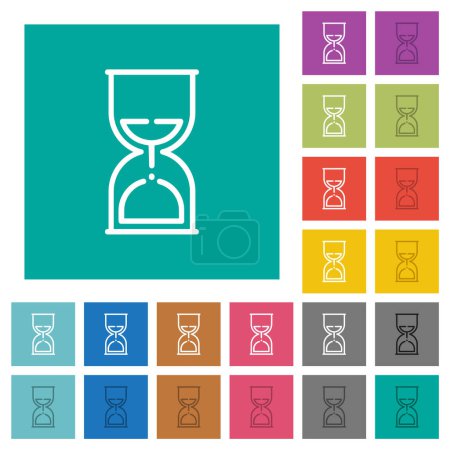 Sand glass outline multi colored flat icons on plain square backgrounds. Included white and darker icon variations for hover or active effects. Poster 710965064