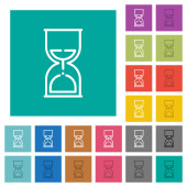 Sand glass outline multi colored flat icons on plain square backgrounds. Included white and darker icon variations for hover or active effects. Poster #710965064