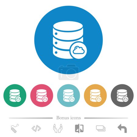 Cloud database flat white icons on round color backgrounds (en inglés). 6 iconos de bonificación incluidos.