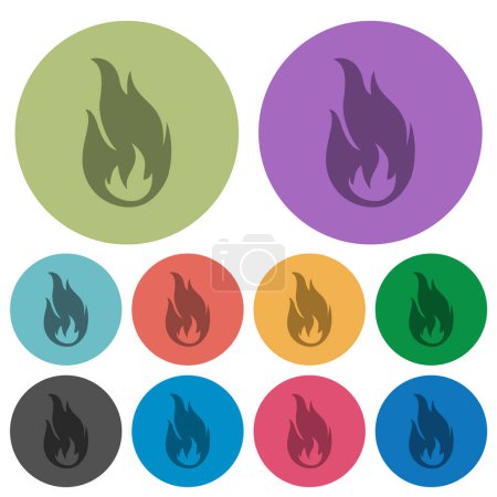 Fuego llama iconos planos más oscuros sobre fondo redondo de color