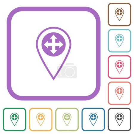Illustration for GPS location move simple icons in color rounded square frames on white background - Royalty Free Image
