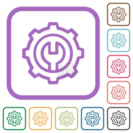 Ilustración de Esquema de mantenimiento iconos simples en marcos cuadrados redondeados en color sobre fondo blanco - Imagen libre de derechos