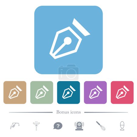 contour Nib icônes plates blanches sur fond carré arrondi de couleur. 6 icônes bonus incluses