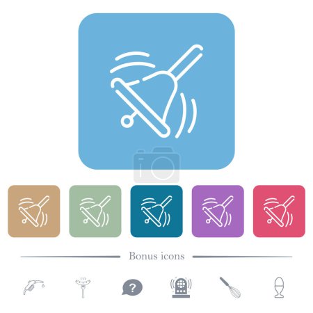 Sonnerie handbell contour blanc icônes plates sur fond carré arrondi de couleur. 6 icônes bonus incluses