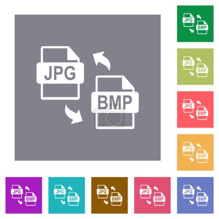 JPG BMP file conversion flat icons on simple color square backgrounds