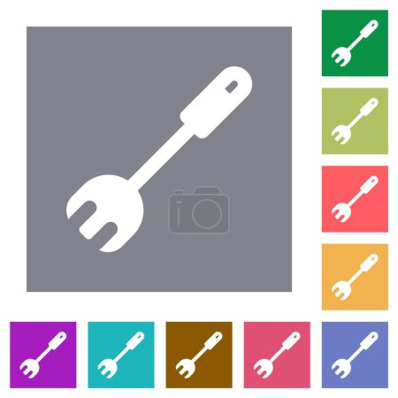 Illustration for Salad fork spatula flat icons on simple color square backgrounds - Royalty Free Image