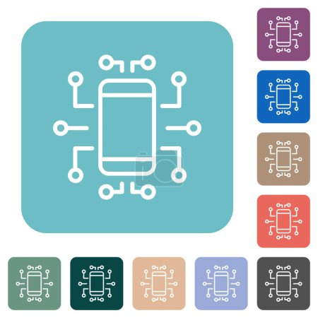 Embedded device outline white flat icons on color rounded square backgrounds