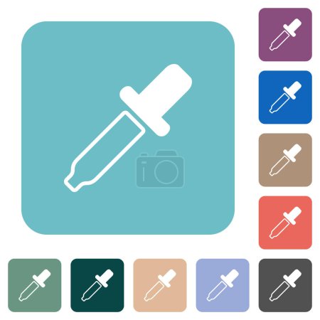 Eyedropper white flat icons on color rounded square backgrounds