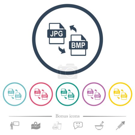 Ilustración de Conversión de archivos JPG BMP iconos de color plano en contornos redondos. 6 iconos de bonificación incluidos. - Imagen libre de derechos
