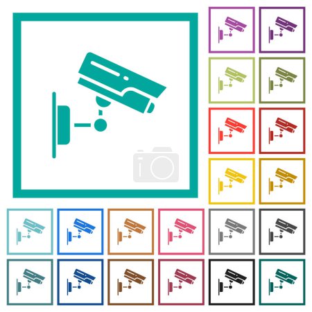 Ilustración de Iconos de color plano de la cámara de seguridad con marcos de cuadrante sobre fondo blanco - Imagen libre de derechos