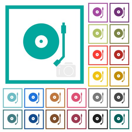 Ilustración de Giradiscos iconos de color plano con marcos de cuadrante sobre fondo blanco - Imagen libre de derechos