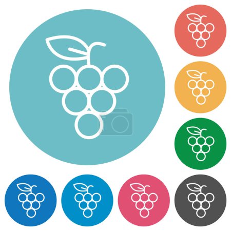Bunch of grapes outline flat white icons on round color backgrounds