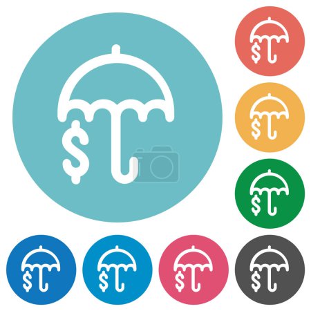 Financial protection outline flat white icons on round color backgrounds