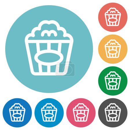 Popcorn outline flat white icons on round color backgrounds