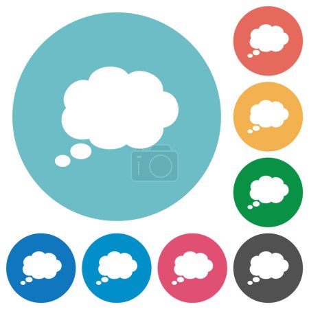 Single oval thought cloud solid flat white icons on round color backgrounds