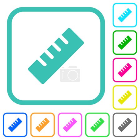 Ruler solid vivid colored flat icons in curved borders on white background