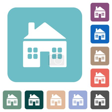 Cottage solid white flat icons on color rounded square backgrounds