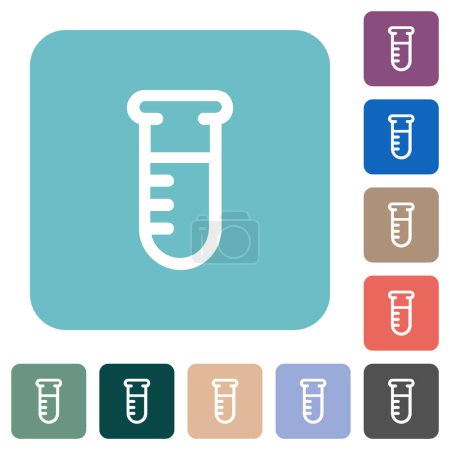 Test tube outline white flat icons on color rounded square backgrounds